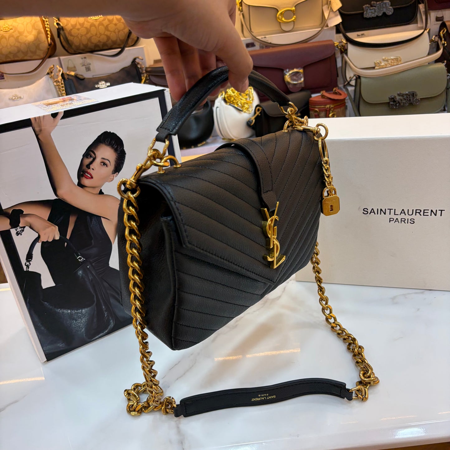 YSL Black Monogram College Leather Satchel