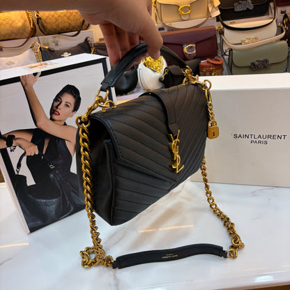 YSL Black Monogram College Leather Satchel