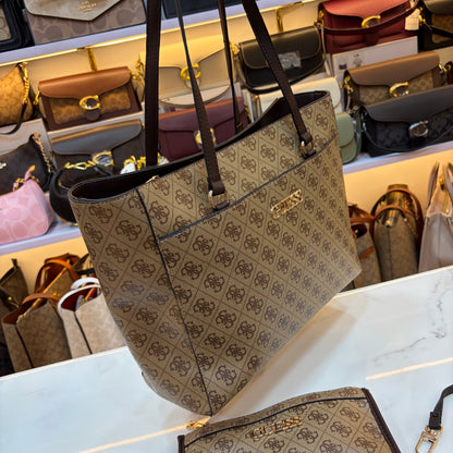 GUS Monogram Tote Bag - Beige & Coffee