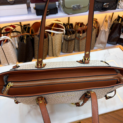 MK Voyager Large Tote Bag - White & Tan