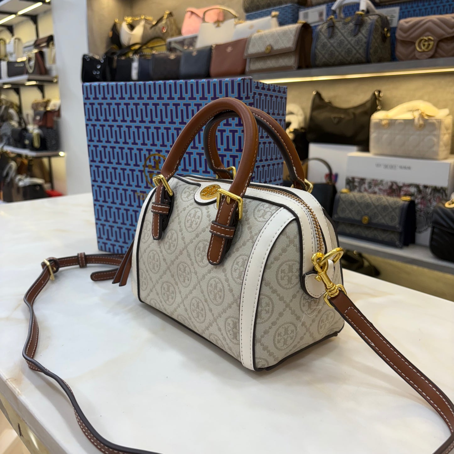 TB Monogram Speedy - White & Tan