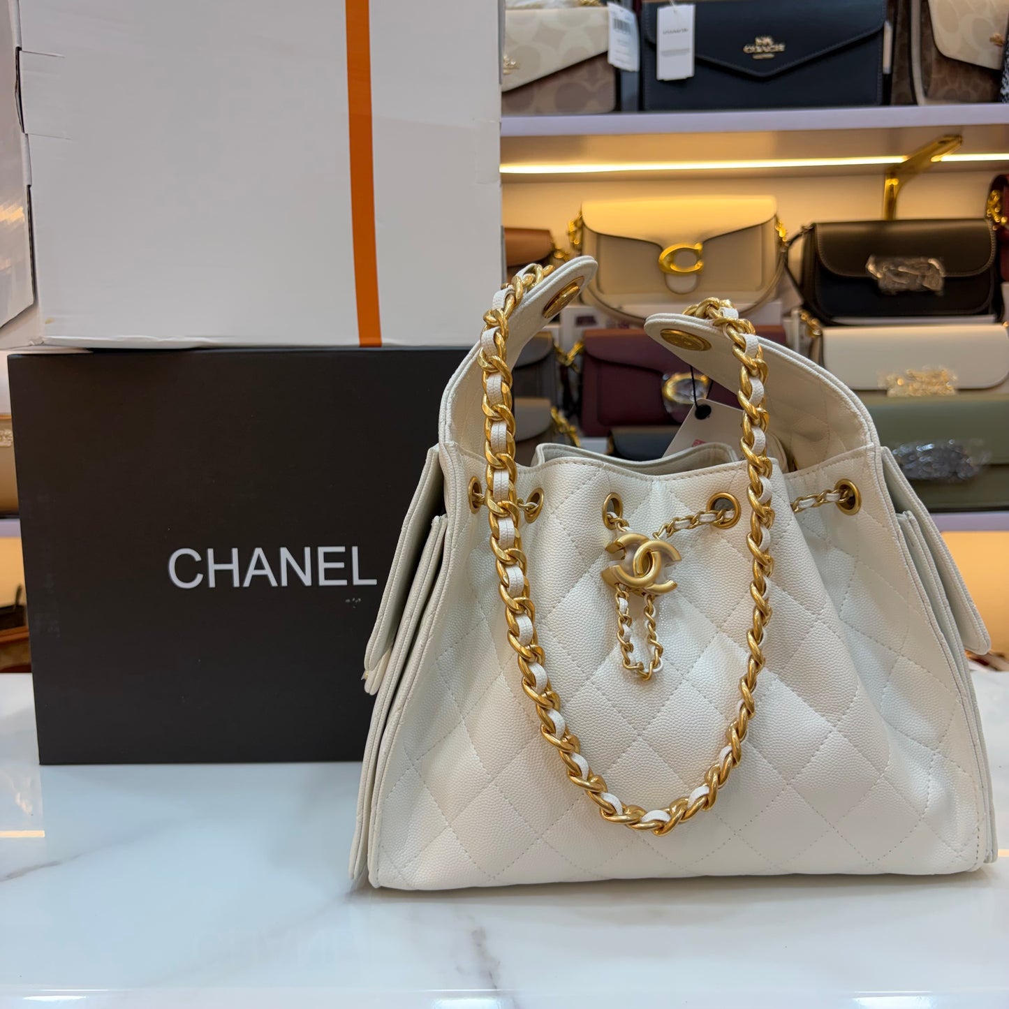 Chanel 25 Medium Handbag - White