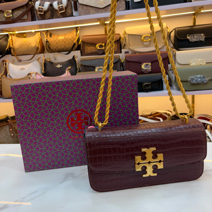 TB Eleanor Medium Croc Embossed Bag - Wine