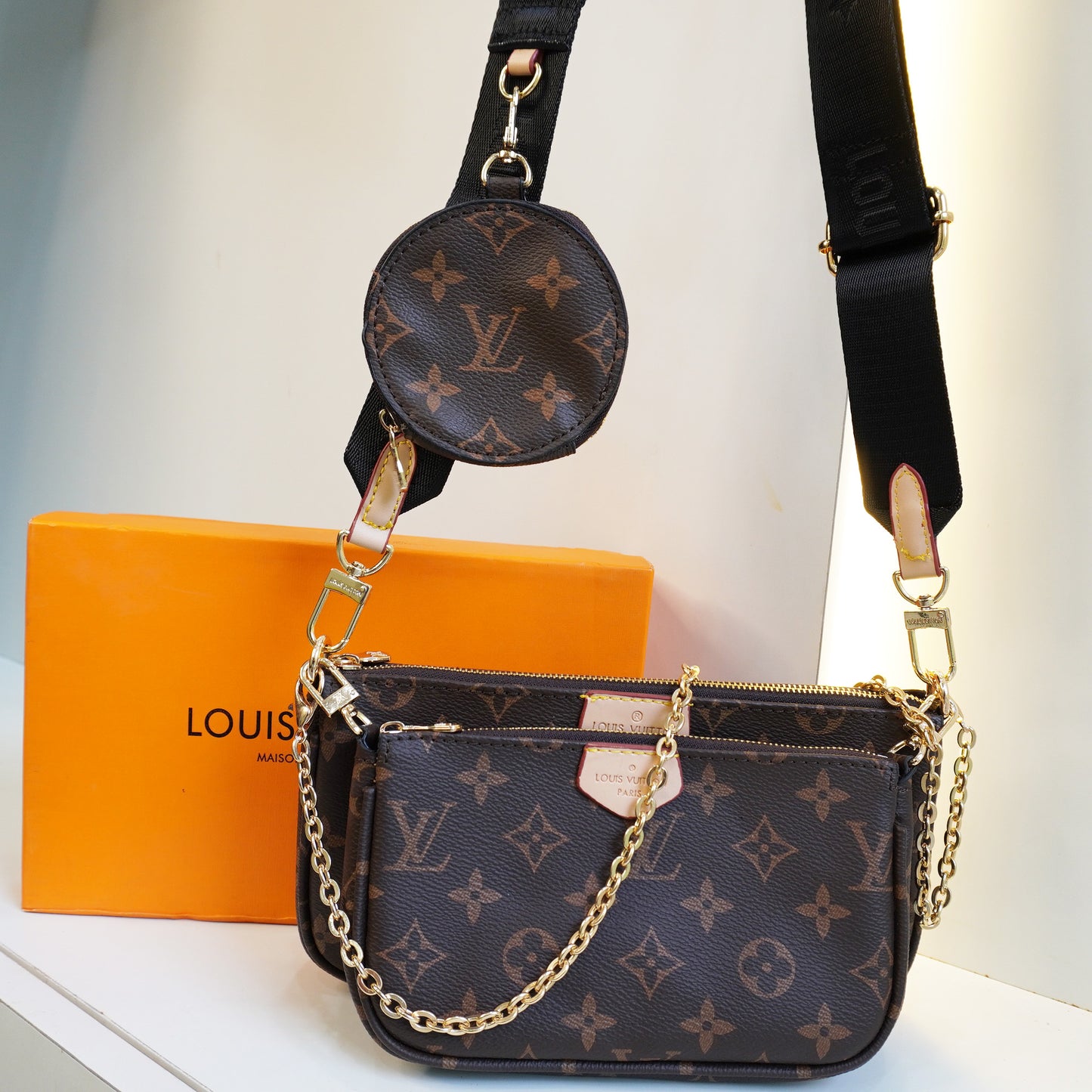 LV05 Pochette 3 Compartment Sling Bag - Coffee belt