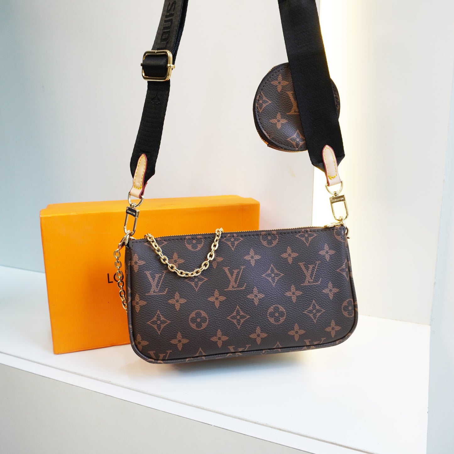 LV05 Pochette 3 Compartment Sling Bag - Coffee belt