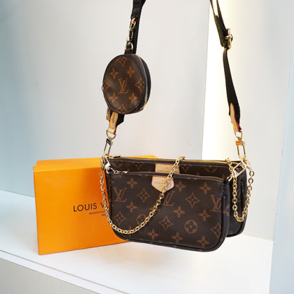 LV05 Pochette 3 Compartment Sling Bag - Coffee belt