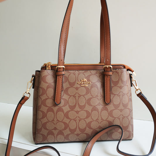 CH030 3 Compartment Shoulder Bag - Apricot