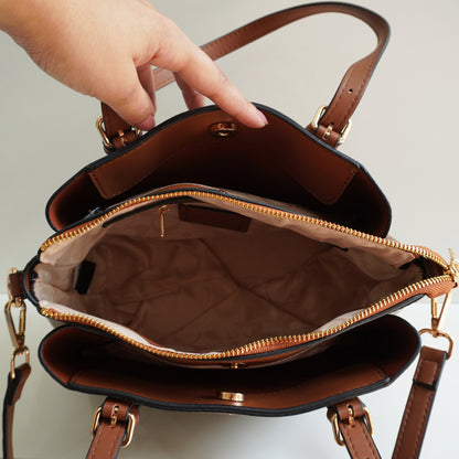 CH030 3 Compartment Shoulder Bag - Apricot