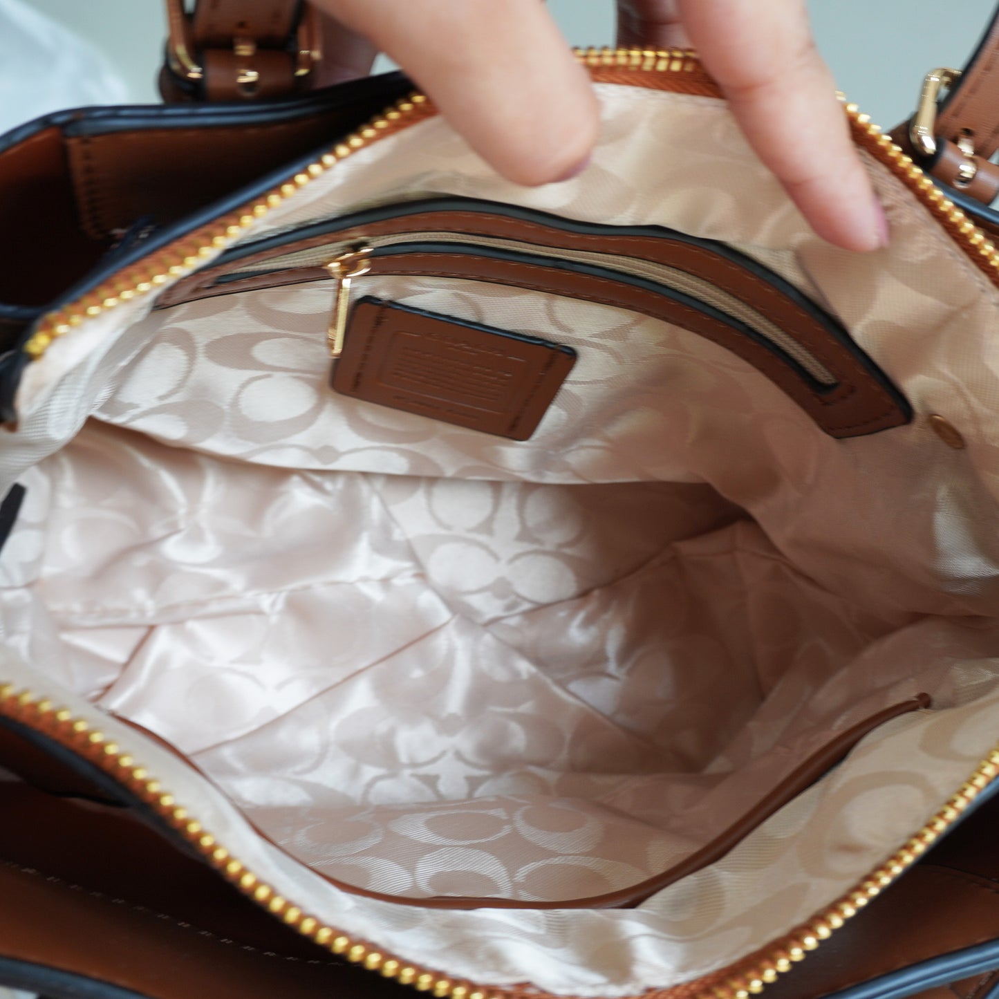 CH030 3 Compartment Shoulder Bag - Apricot