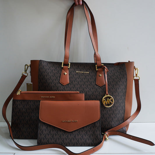 MK777 - 3 in 1 Tote Set - Brown