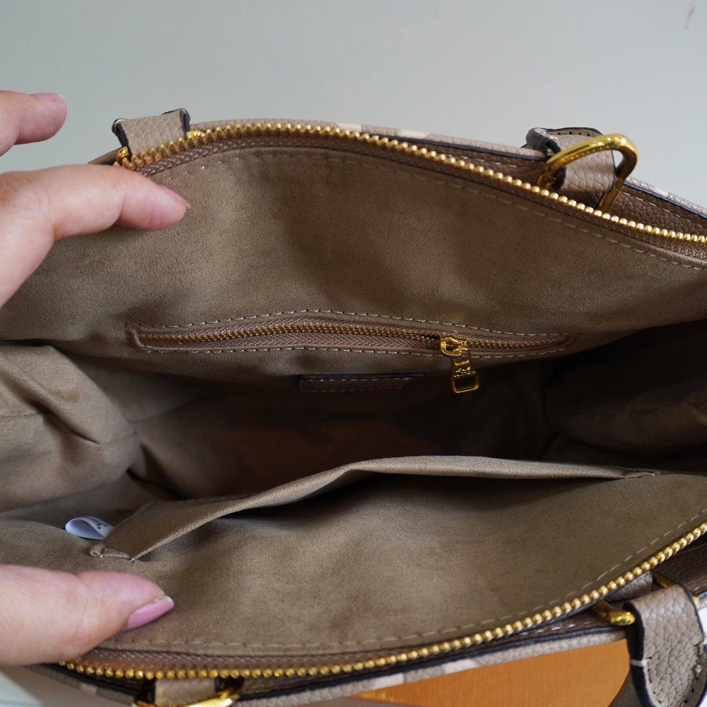 LV41 Taupe Monogram-Embossed Top Handle Bag