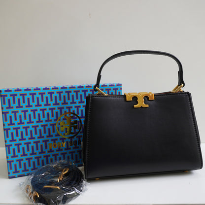 TB44 - Structured Black Mini Top-Handle Bag with Gold Hardware (Medium)