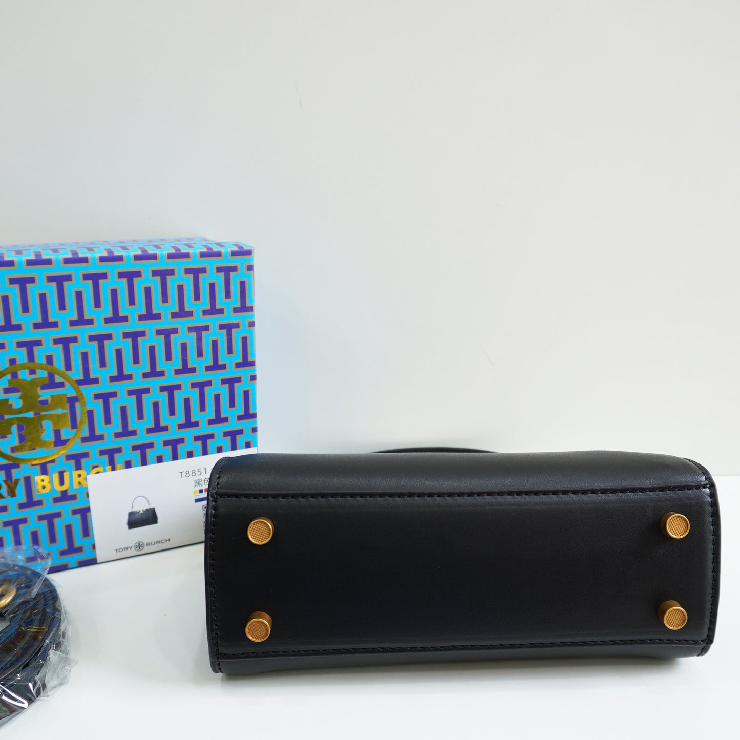 TB44 - Structured Black Mini Top-Handle Bag with Gold Hardware (Medium)