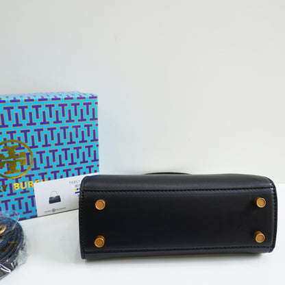 TB44 - Structured Black Mini Top-Handle Bag with Gold Hardware (Medium)