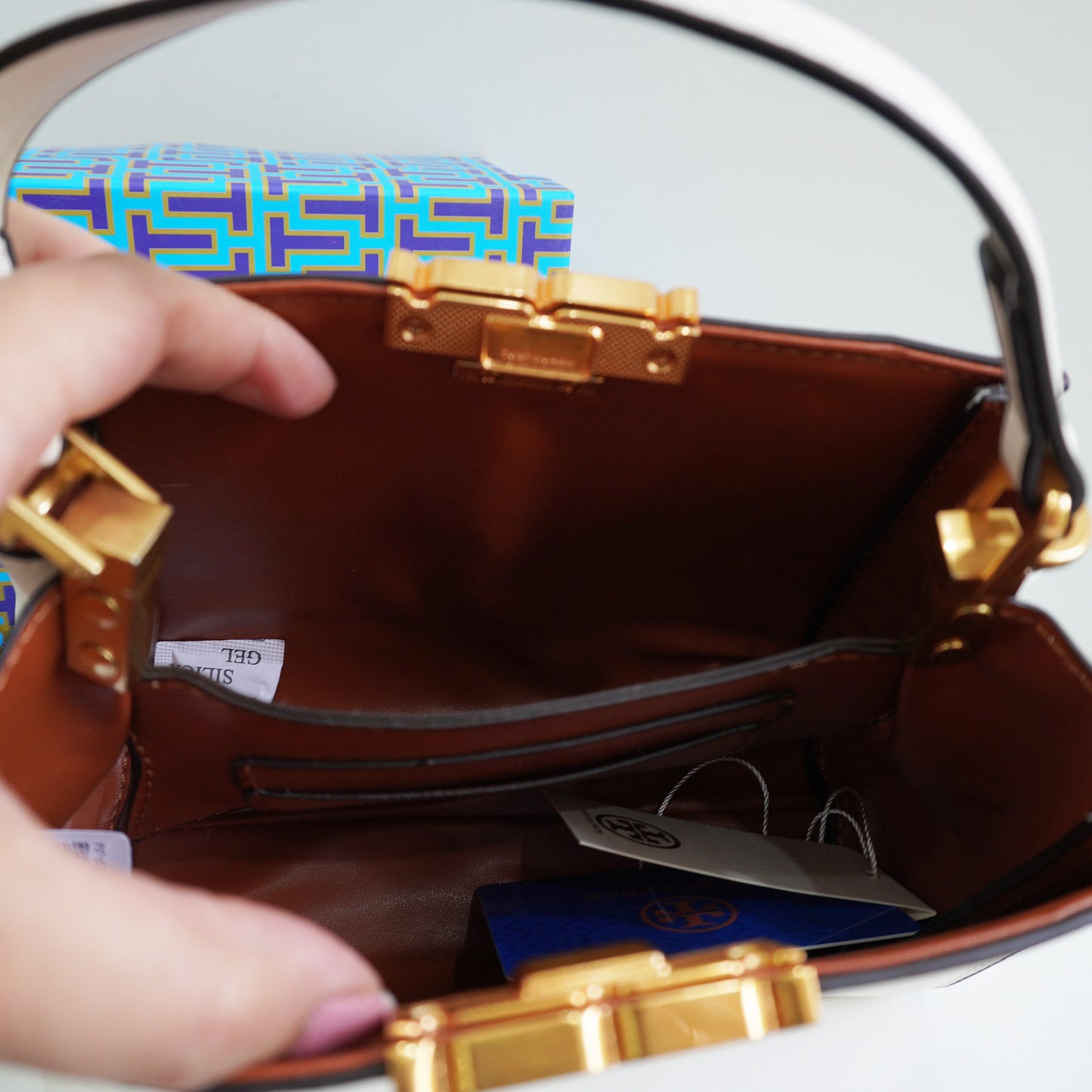 TB44 - Structured White Mini Top-Handle Bag with Gold Hardware (Medium)