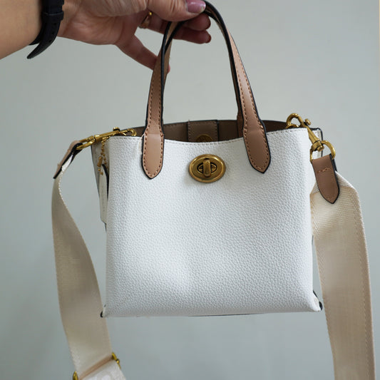 CH091 Chic Mini Satchel in White Pebbled Leather