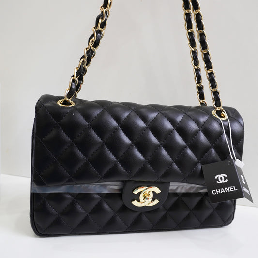 CHNL1 - Elegant Quilted Flap Bag – Black with Gold-Tone Chain