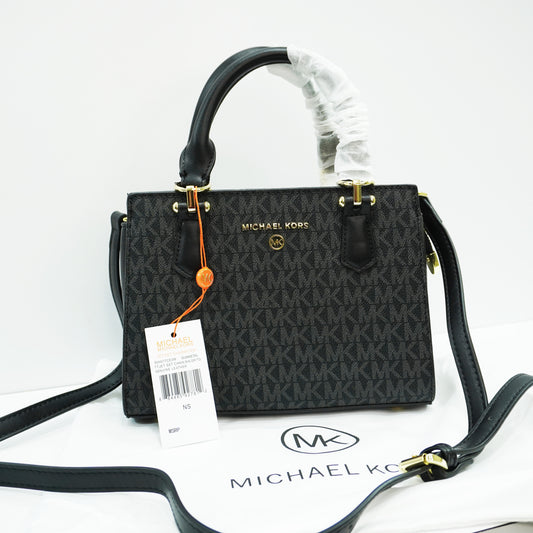 MK335 - Satchel Sling - Black Grey Monogram Print