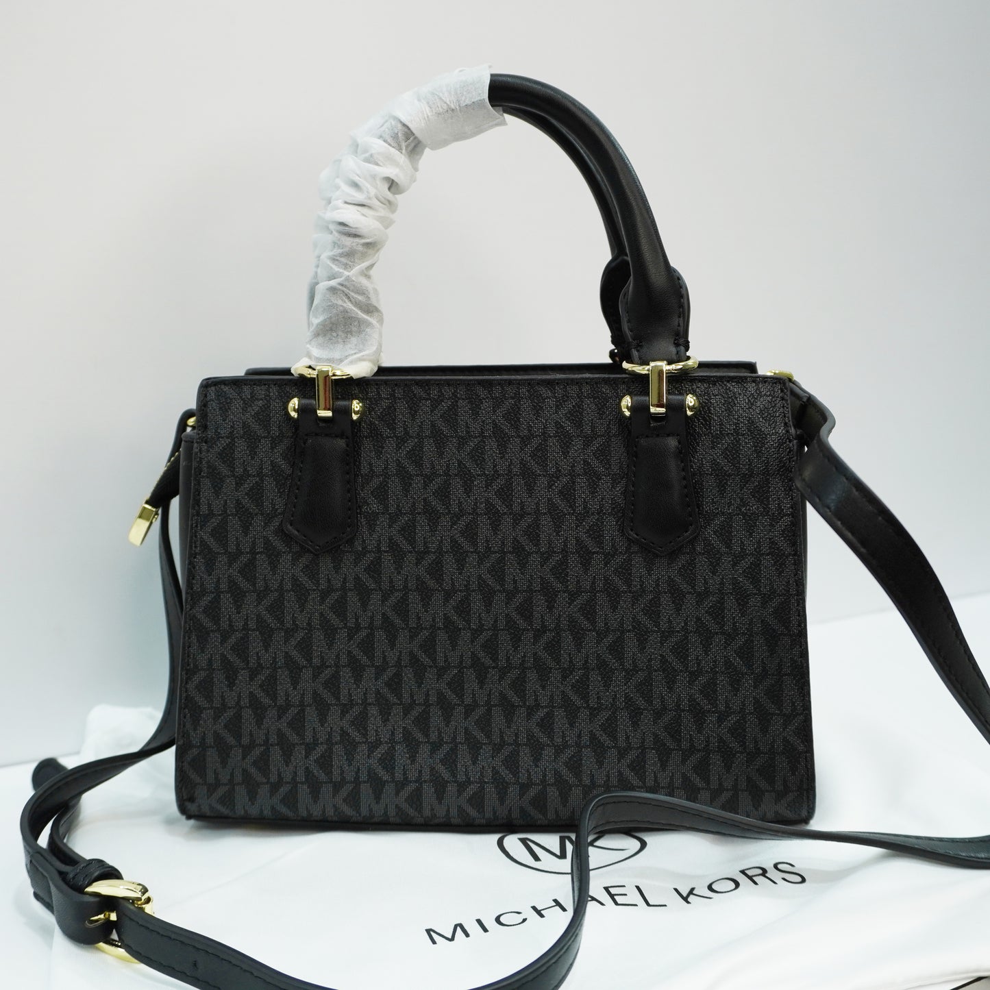 MK335 - Satchel Sling - Black Grey Monogram Print