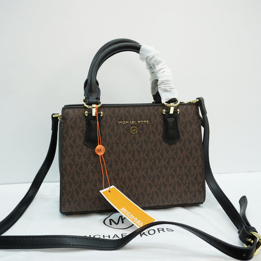 MK335 - Satchel Sling - Coffee Black Monogram Print