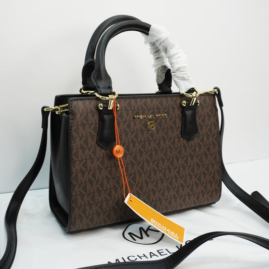 MK335 - Satchel Sling - Coffee Black Monogram Print