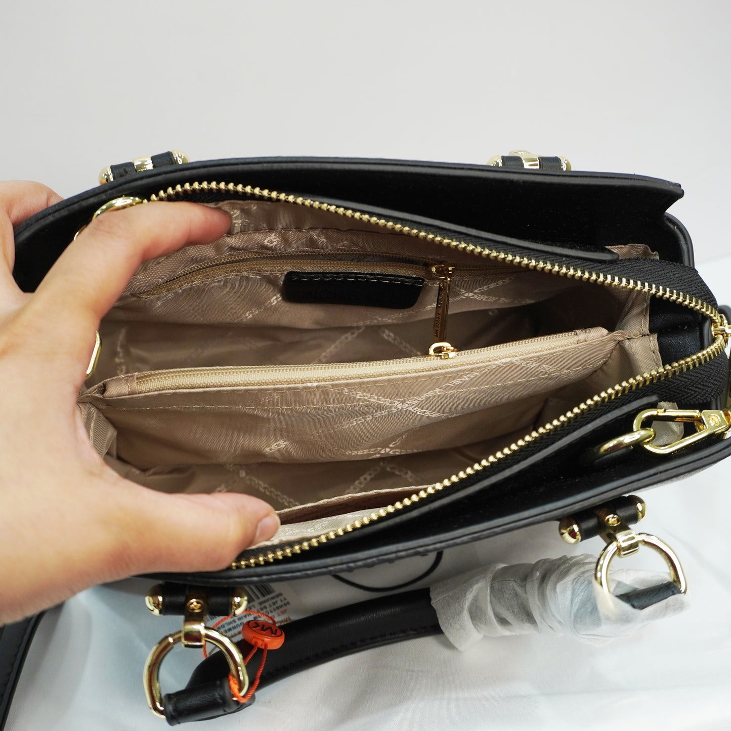 MK335 - Satchel Sling - Coffee Black Monogram Print