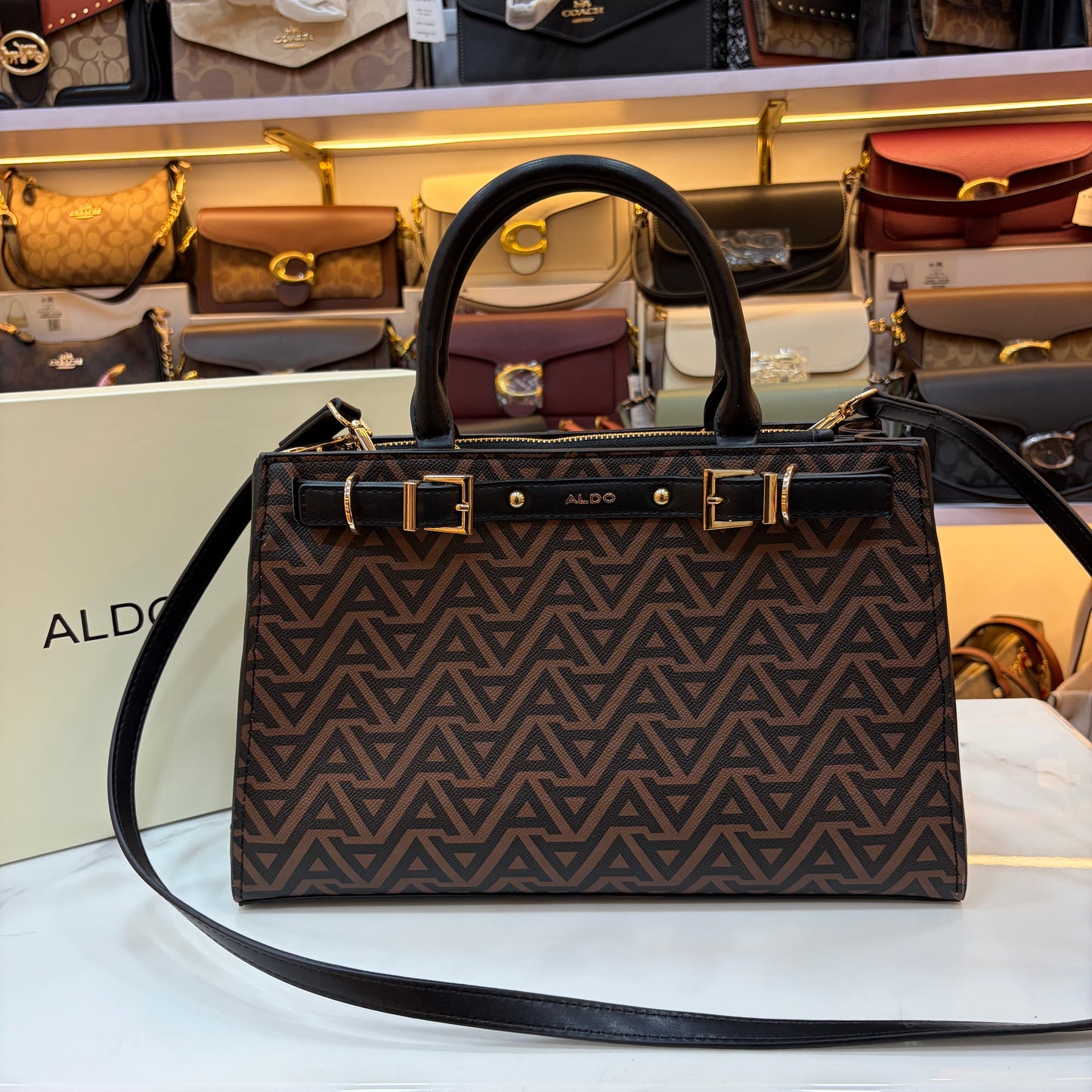 ALD Geometric Monogram Satchel - Black