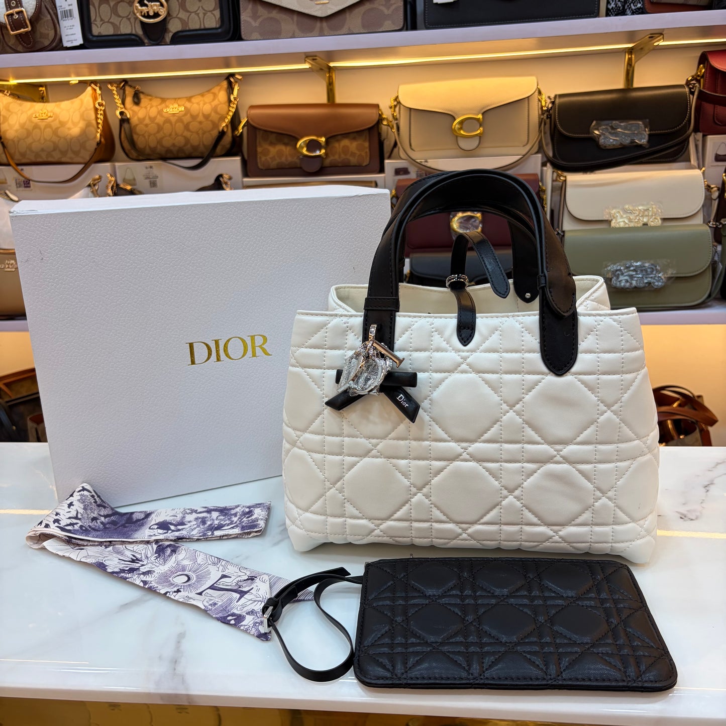CD Toujours Vertical Tote Bag - White & Black