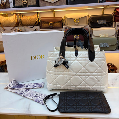 CD Toujours Vertical Tote Bag - White & Black