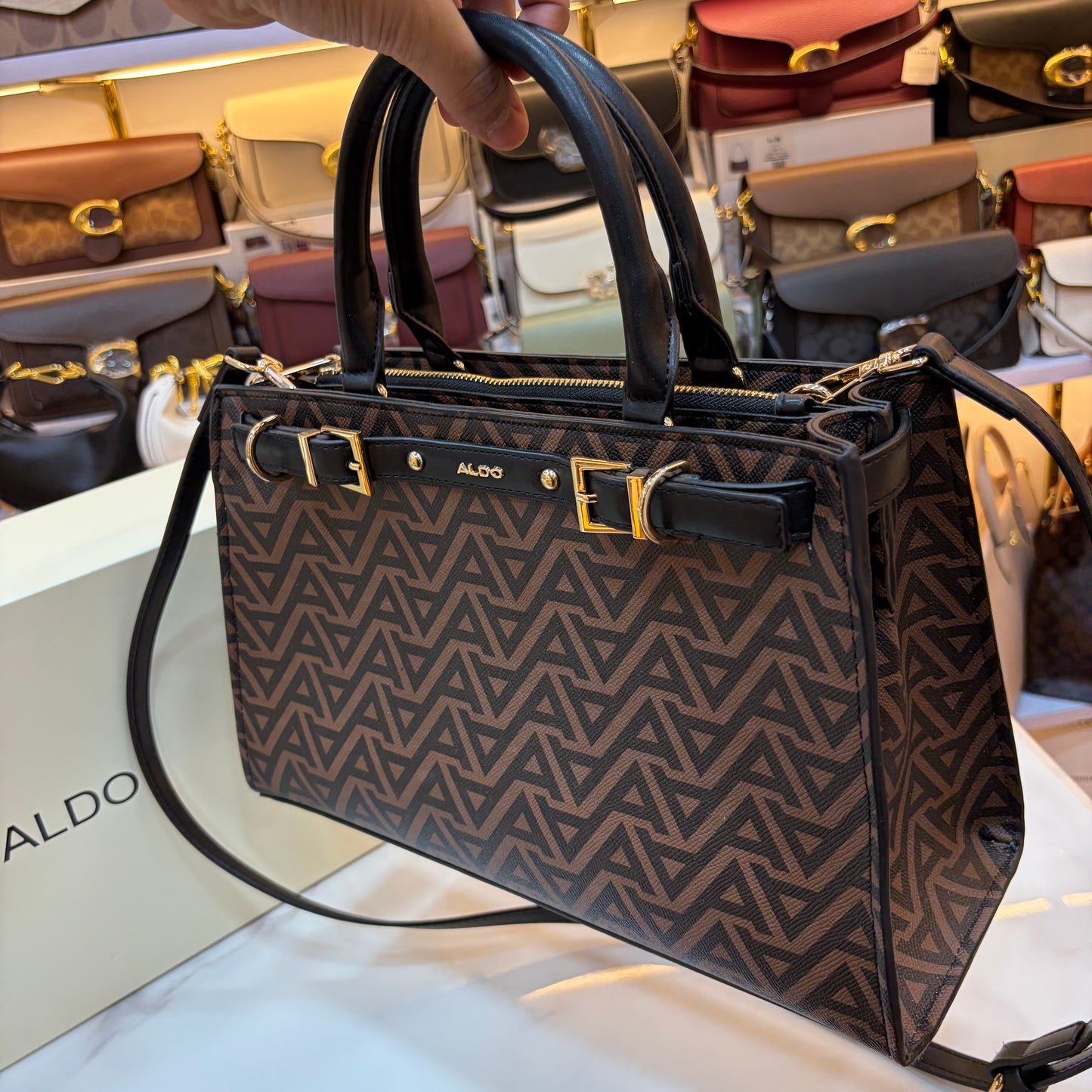 ALD Geometric Monogram Satchel - Black