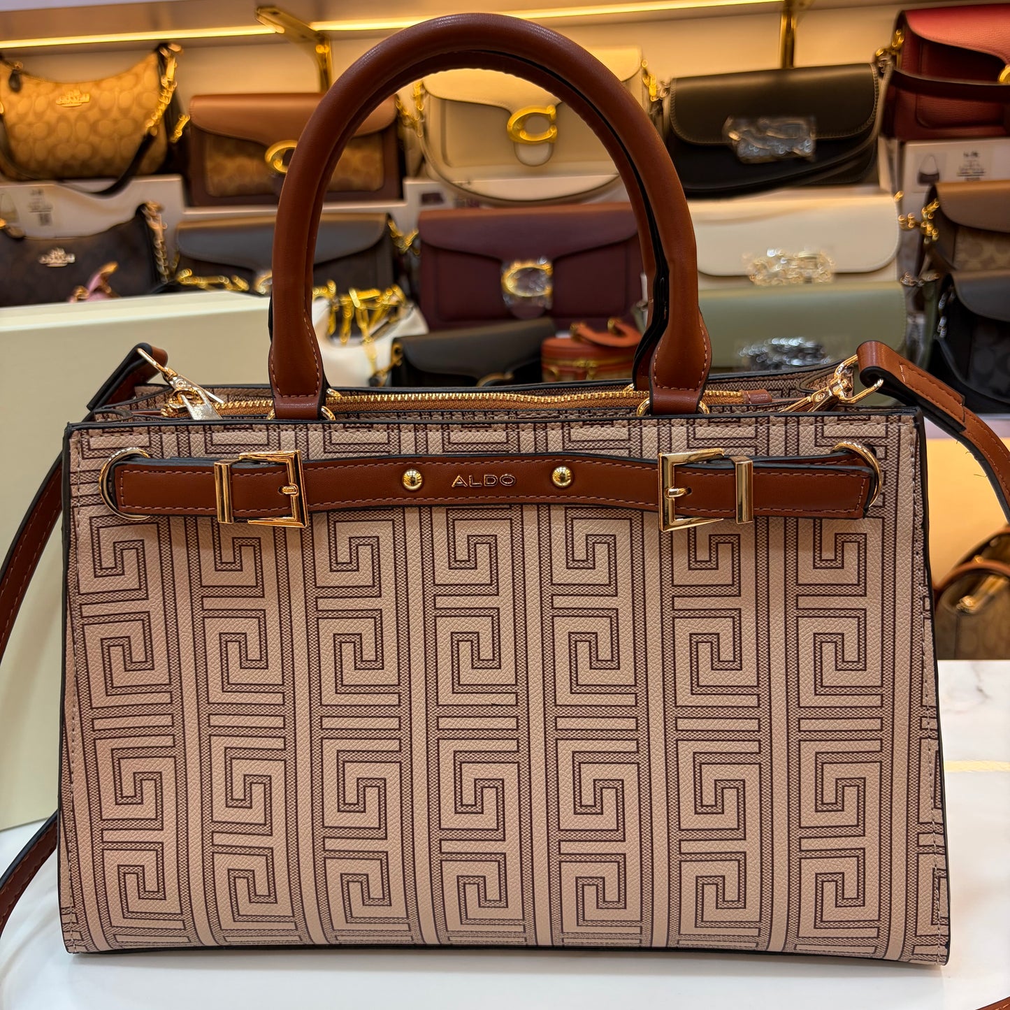 ALD Geometric Monogram Satchel - Brown