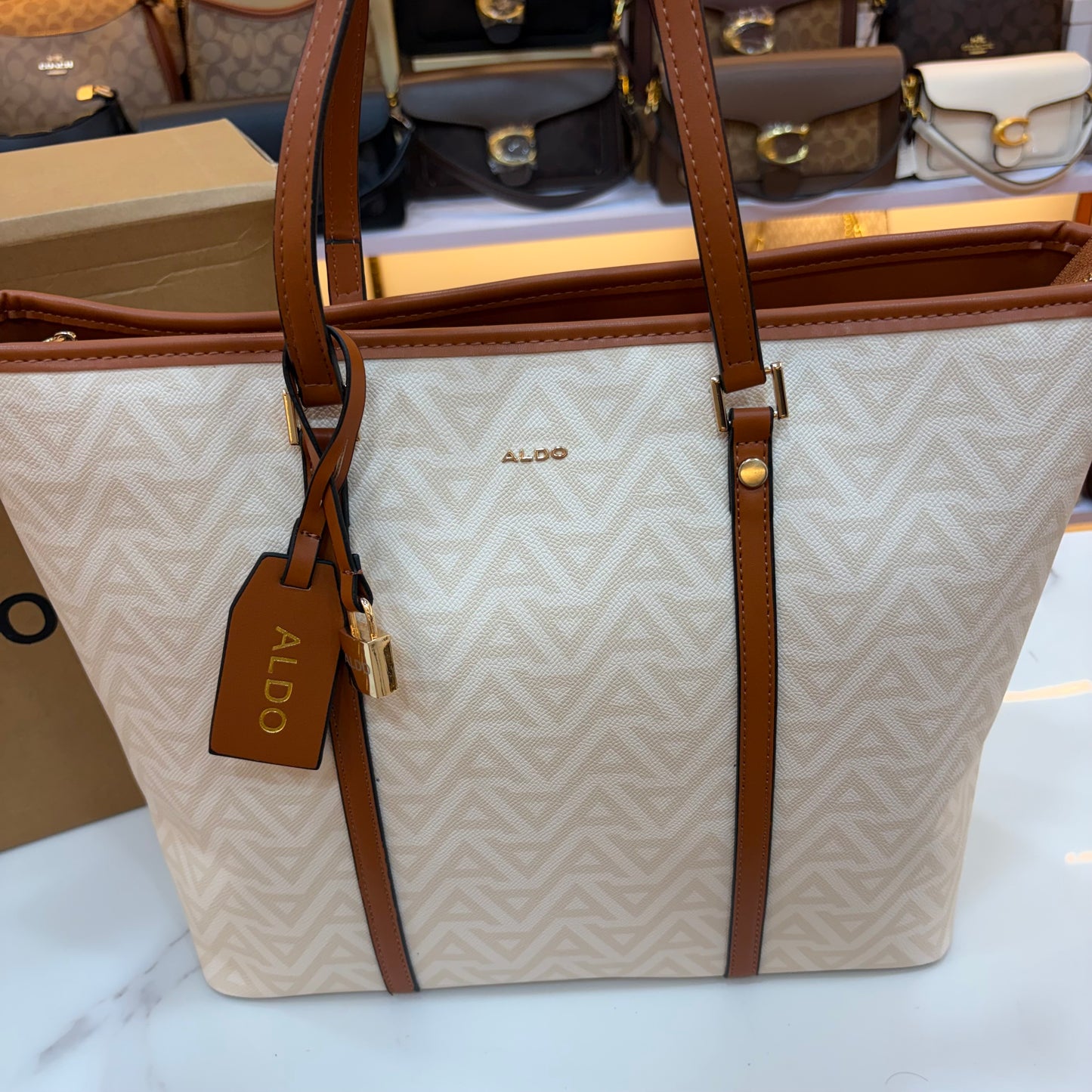 Ald Large Tote Bag - White Tan Colour