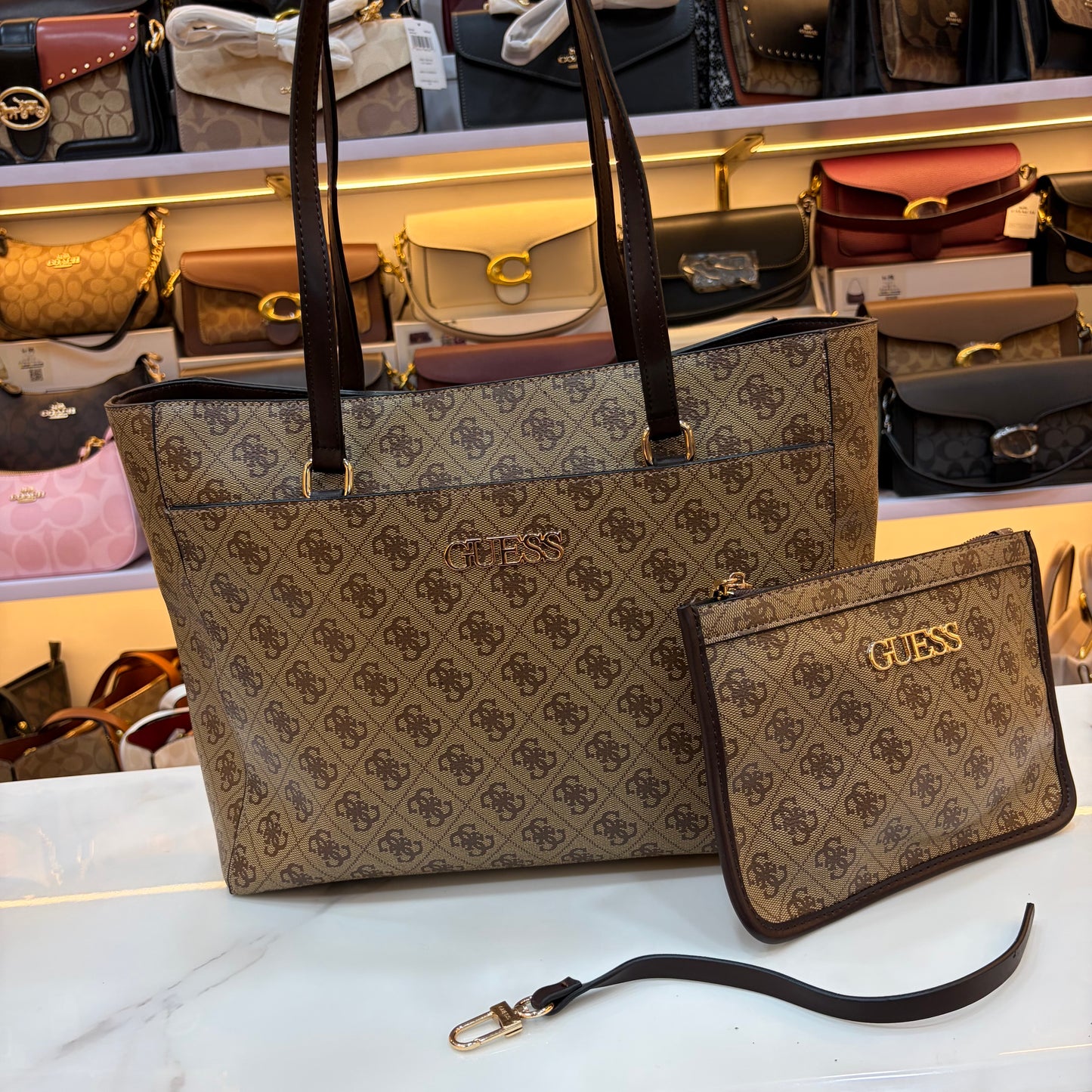 GUS Monogram Tote Bag - Beige & Coffee