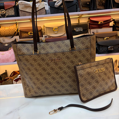 GUS Monogram Tote Bag - Beige & Coffee