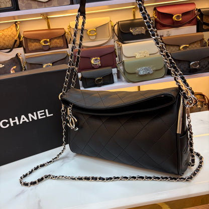 CHNL Matelasse Quilted Leather Shoulder Bag - Black