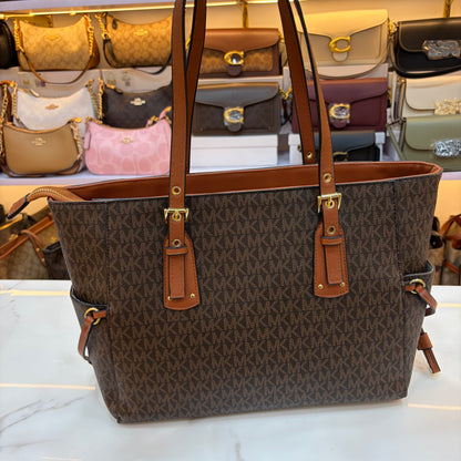 MK Voyager Large Tote Bag - Dark Brown & Tan