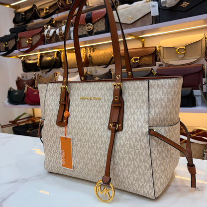 MK Voyager Large Tote Bag - White & Tan
