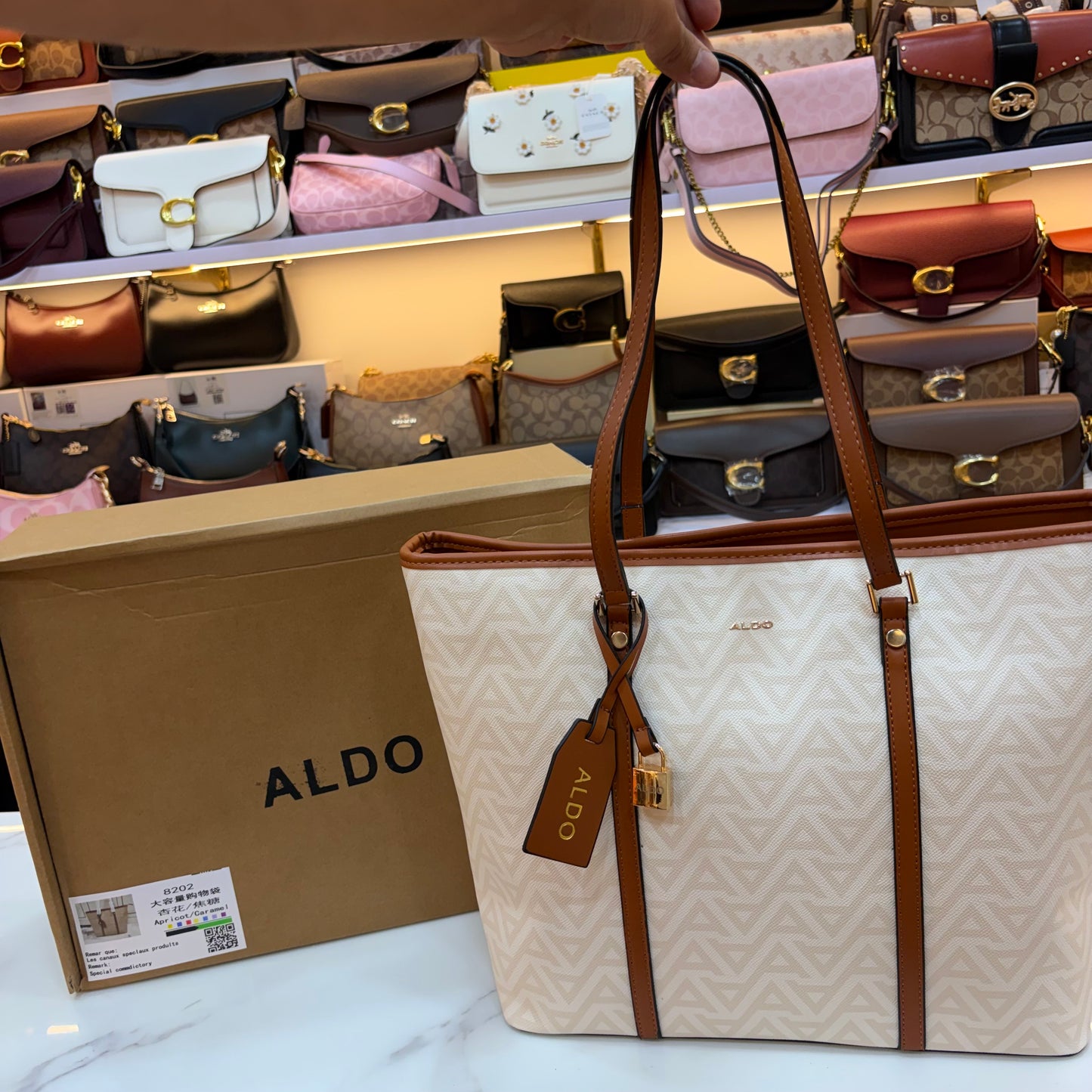 Ald Large Tote Bag - White Tan Colour