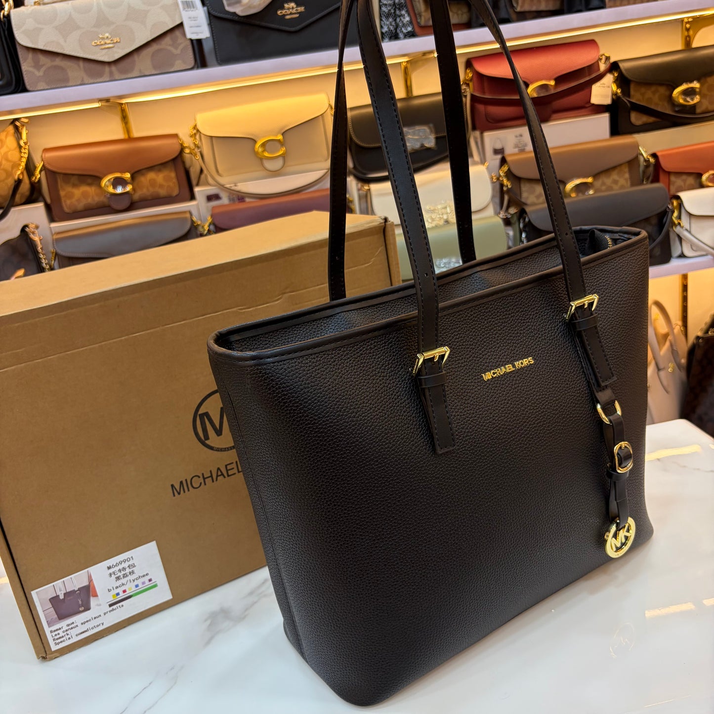 MK Quinn Full Size Top Zip Tote Bag - Black