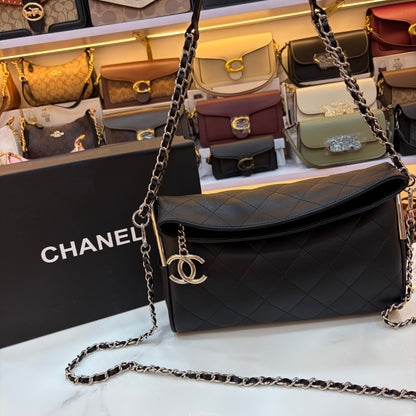 CHNL Matelasse Quilted Leather Shoulder Bag - Black