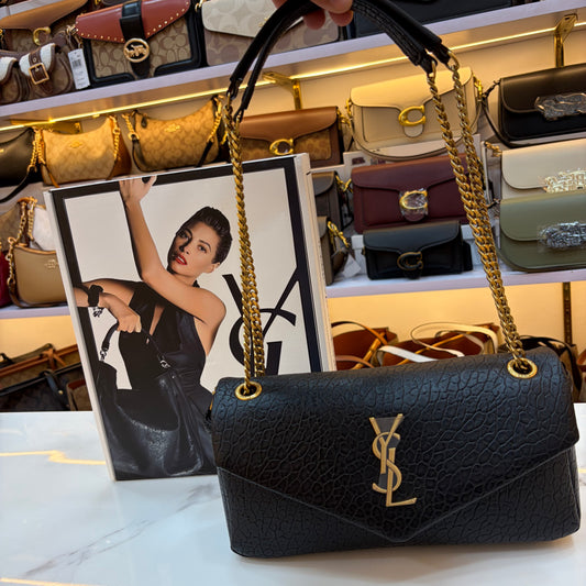 YSL CALYPSO MEDIUM IN GRAINED LEATHER - BLACK