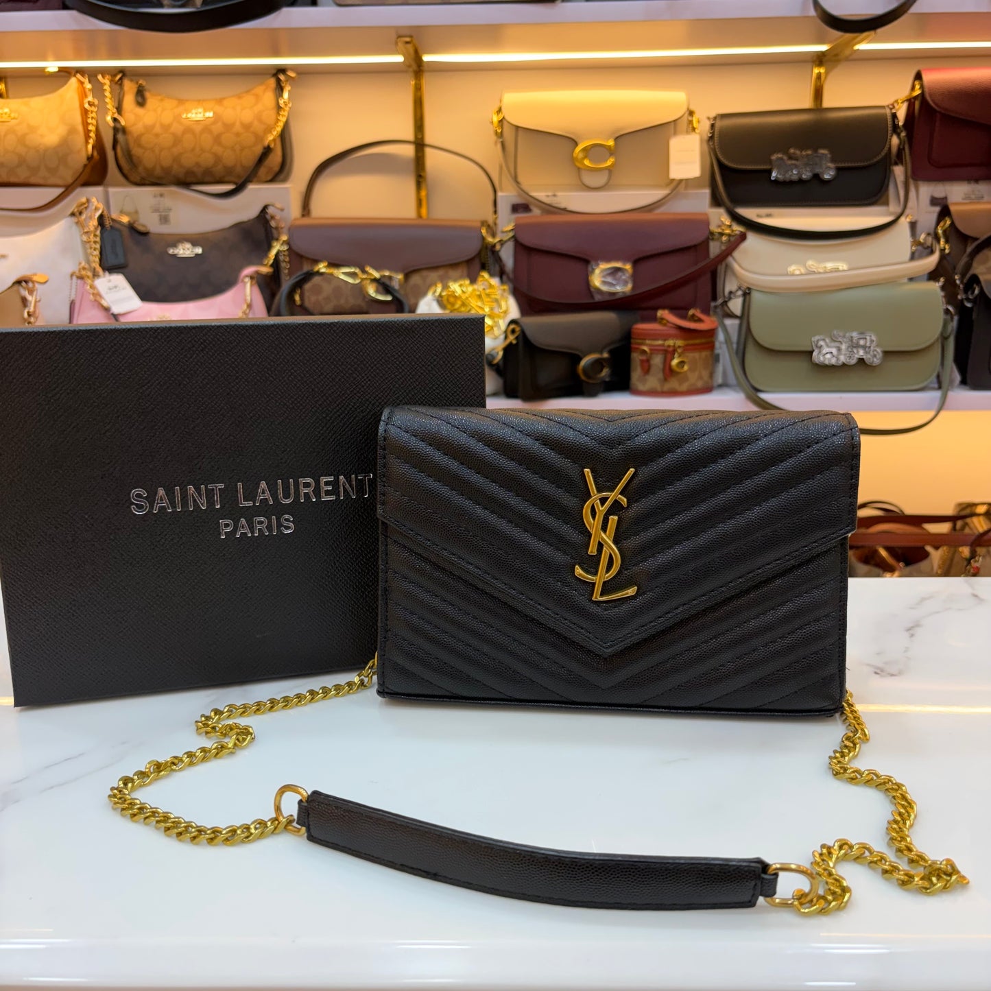 YSL Cassandre Wallet on Chain - Black
