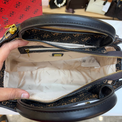 Guess Ginevra Elite Satchel - Dark Monogram Print