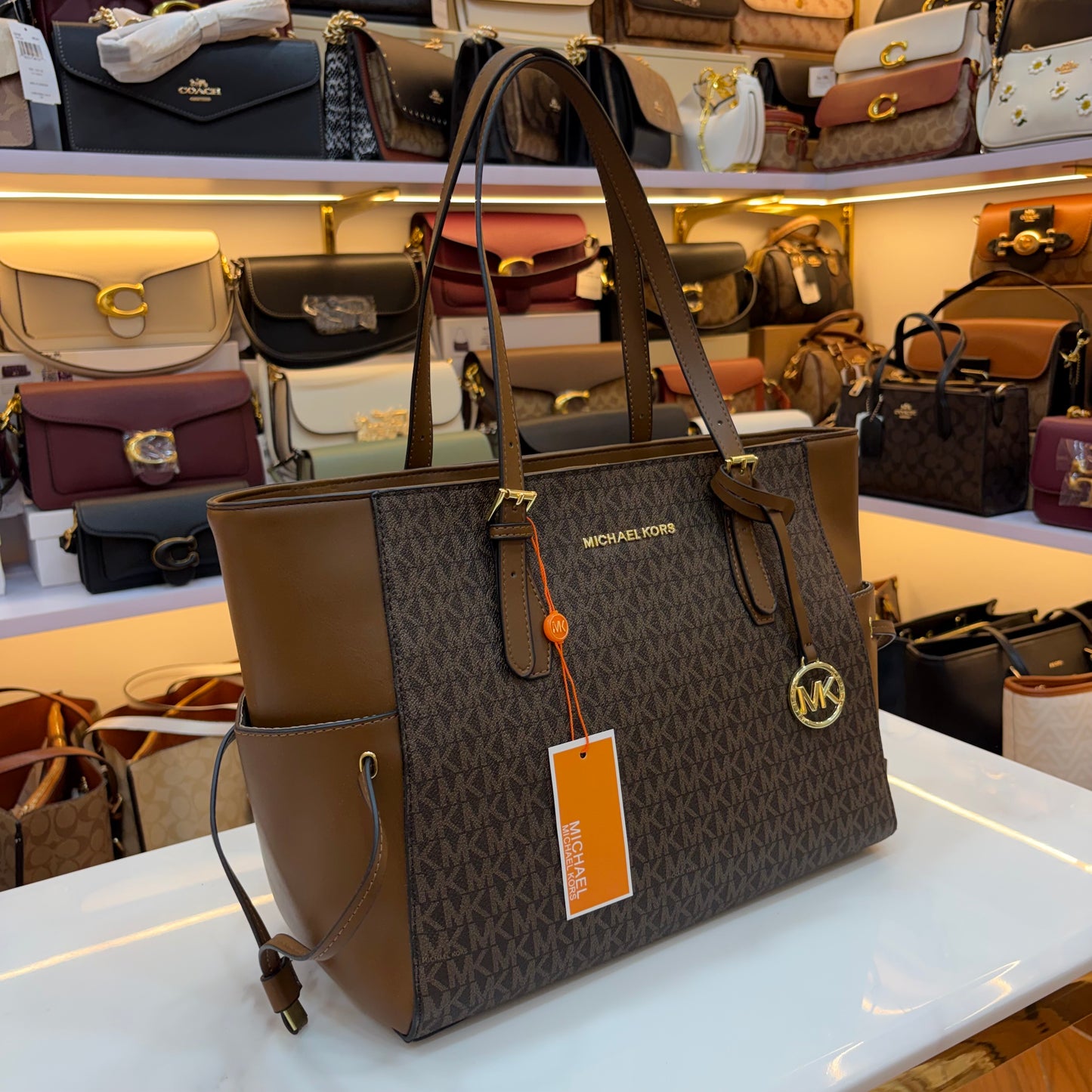 MK Gilly Large Drawstring Tote - Coffee Brown