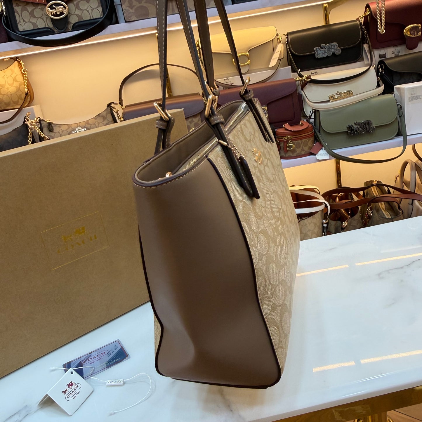 COCH Zip Top Tote Bag - Beige Coffee