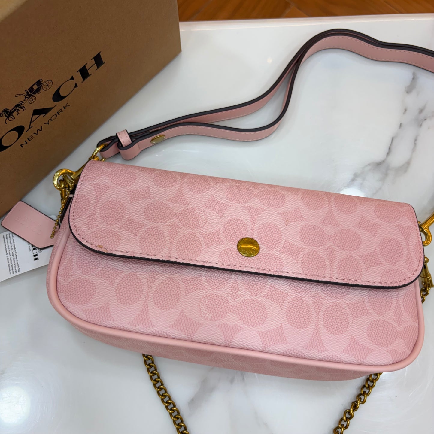 COCH Signature Canvas Brook Flap Chain Bag - Pink Colour