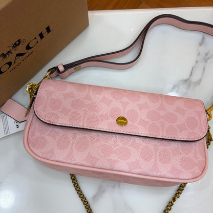 COCH Signature Canvas Brook Flap Chain Bag - Pink Colour