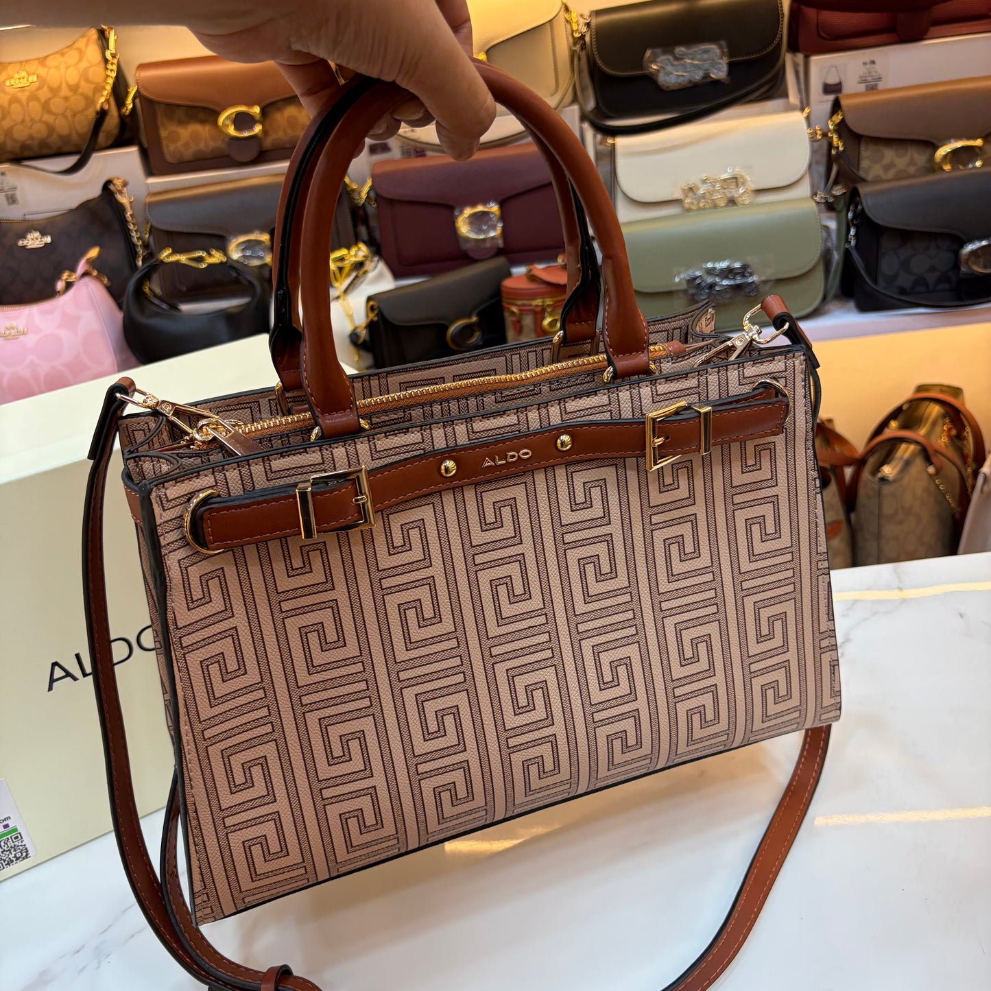 ALD Geometric Monogram Satchel - Brown