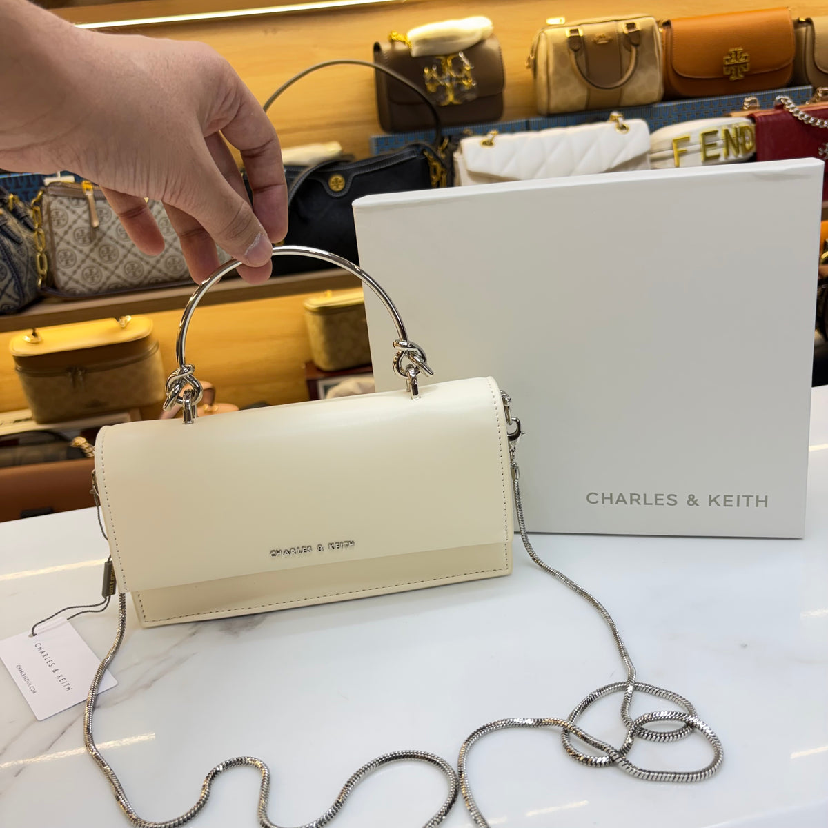 CNK Kristine Sculptural Handle Handbag - Cream