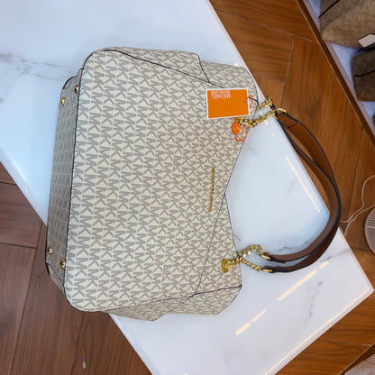 MK Jet Set Travel Tote Bag - Tan White